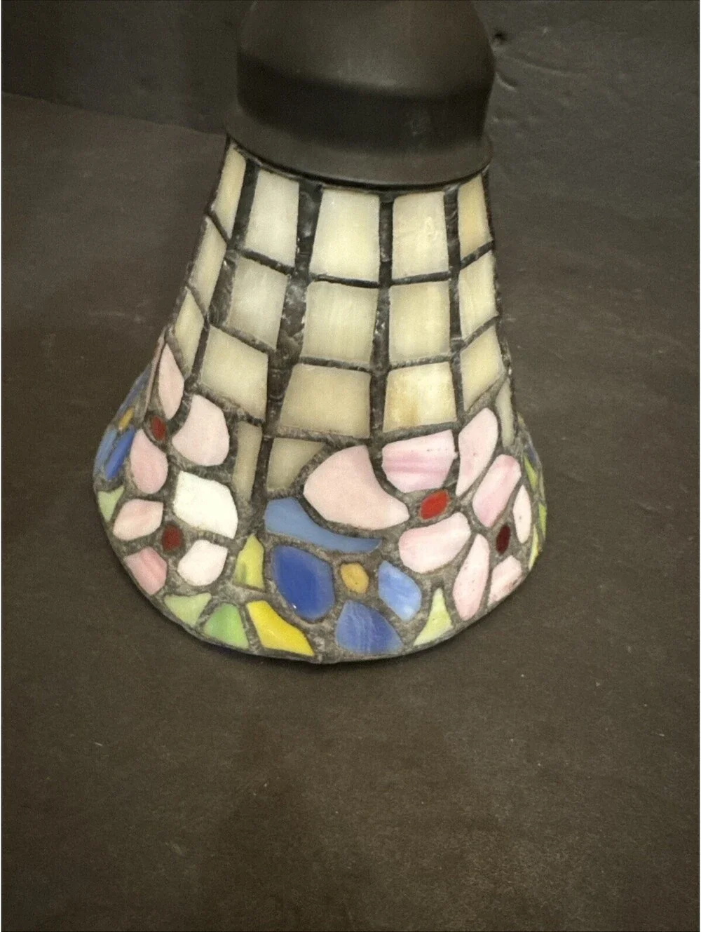 Vintage Tiffany Style Stained Glass Leaded Mosaic Lamp Shade Floral Pink Blue